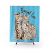 Bengal Cats Love Blue Ink Watercolor Shower Curtain 71X74 Home Decor