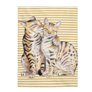 Bengal Cats Love Brown Stripes Watercolor Art Velveteen Plush Blanket 60 × 80 All Over Prints