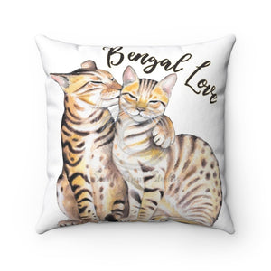 Bengal Cats Love White Square Pillow 14X14 Home Decor