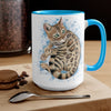 Bengal Kitten Blue Splash Watercolor Ink Art Two-Tone Coffee Mugs 15Oz Mug