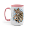 Bengal Kitten Blue Splash Watercolor Ink Art Two-Tone Coffee Mugs 15Oz / Pink Mug