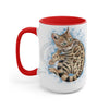 Bengal Kitten Blue Splash Watercolor Ink Art Two-Tone Coffee Mugs 15Oz / Red Mug