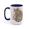 Bengal Kitten Pink Splash Watercolor Ink Art Two-Tone Coffee Mugs 15Oz / Blue Mug