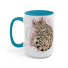 Bengal Kitten Pink Splash Watercolor Ink Art Two-Tone Coffee Mugs 15Oz / Light Blue Mug