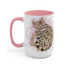 Bengal Kitten Pink Splash Watercolor Ink Art Two-Tone Coffee Mugs 15Oz / Mug