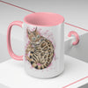 Bengal Kitten Pink Splash Watercolor Ink Art Two-Tone Coffee Mugs 15Oz Mug