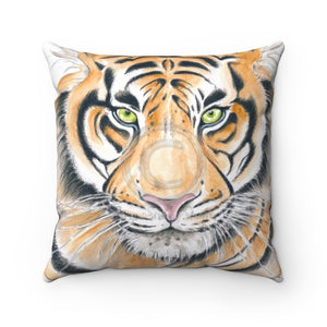 Bengal Tiger Watercolor Ink Art Square Pillow 14X14 Home Decor