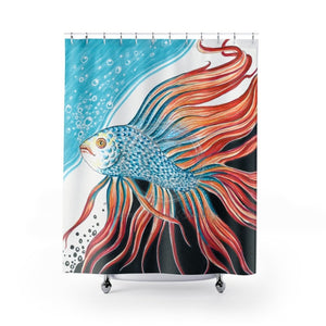Betta Fish Red Blue Shower Curtain 71 × 74 Home Decor