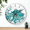 Teal Green Octopus and the Bubbles Art Wall clock