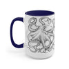 Black And White Kraken Octopus Ink Art Two-Tone Coffee Mugs 15Oz / Blue Mug