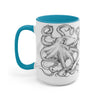 Black And White Kraken Octopus Ink Art Two-Tone Coffee Mugs 15Oz / Light Blue Mug