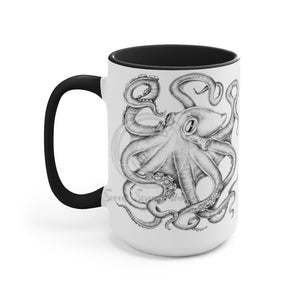 Black And White Kraken Octopus Ink Art Two-Tone Coffee Mugs 15Oz / Mug