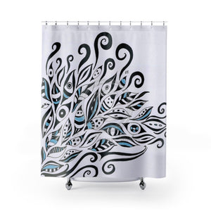 Black Ink Floral Abstract On White Shower Curtain 71X74 Home Decor