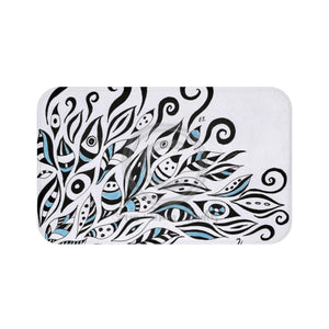 Black Ink Floral Abstract Pattern On White Bath Mat Large 34X21 Home Decor