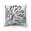 Black Ink Floral Abstract Pattern On White Square Pillow 14X14 Home Decor