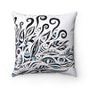 Black Ink Floral Abstract Pattern On White Square Pillow Home Decor