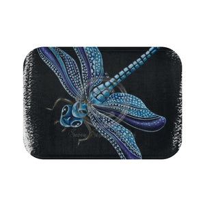 Blue Dragonfly On Black Art Bath Mat 24 × 17 Home Decor