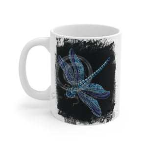 Blue Dragonfly On Black Art Mug 11Oz