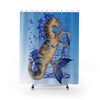 Blue Hippocampus Seahorse Fantasy Vintage Map Nautical Art Shower Curtain 71 × 74 Home Decor
