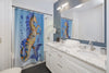 Blue Hippocampus Seahorse Fantasy Vintage Map Nautical Art Shower Curtain Home Decor