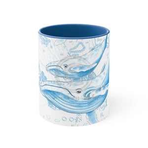 Blue Humpback Whales Vintage Map Watercolor Art Accent Coffee Mug 11Oz /