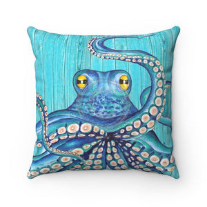 Blue Kraken Octopus Teal Rustic Nautical Art Square Pillow 14 × Home Decor