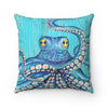 Blue Kraken Octopus Teal Rustic Nautical Art Square Pillow Home Decor