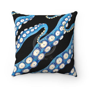 Blue Kraken Octopus Tentacles Black Ink White Pillow 14 × Home Decor