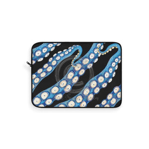 Blue Kraken Octopus Tentacles Black Laptop Sleeve 15