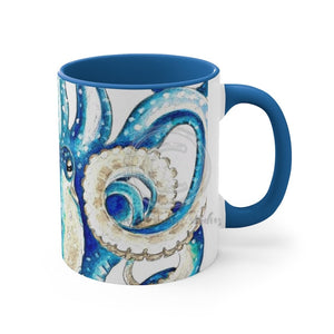 Blue Octopus Comic Crosshatch Style On White Art Accent Coffee Mug 11Oz /