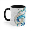 Blue Octopus Comic Crosshatch Style On White Art Accent Coffee Mug 11Oz