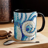 Blue Octopus Comic Crosshatch Style On White Art Accent Coffee Mug 11Oz