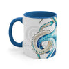 Blue Octopus Comic Crosshatch Style On White Art Accent Coffee Mug 11Oz