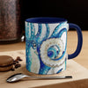 Blue Octopus Comic Crosshatch Style On White Art Accent Coffee Mug 11Oz