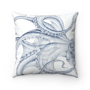 Blue Octopus Dance Ink Art Square Pillow 14 × Home Decor