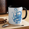 Blue Octopus Dance Watercolor On White Art Accent Coffee Mug 11Oz