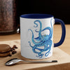 Blue Octopus Dance Watercolor On White Art Accent Coffee Mug 11Oz