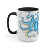 Blue Octopus Ink Art Two-Tone Coffee Mugs 15Oz / Black Mug