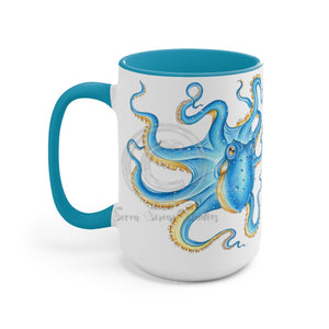 Blue Octopus Ink Art Two-Tone Coffee Mugs 15Oz / Light Mug
