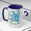 Blue Octopus Ink Art Two-Tone Coffee Mugs 15Oz Mug