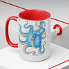 Blue Octopus Ink Art Two-Tone Coffee Mugs 15Oz Mug