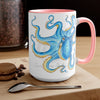 Blue Octopus Ink Art Two-Tone Coffee Mugs 15Oz Mug