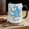 Blue Octopus Ink Art Two-Tone Coffee Mugs 15Oz Mug