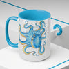 Blue Octopus Ink Art Two-Tone Coffee Mugs 15Oz Mug