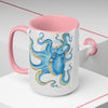 Blue Octopus Ink Art Two-Tone Coffee Mugs 15Oz Mug