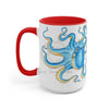 Blue Octopus Ink Art Two-Tone Coffee Mugs 15Oz / Red Mug