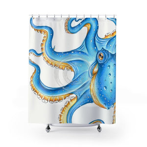 Blue Octopus Kraken Ink Nautical Art Ii Shower Curtain 71 × 74 Home Decor