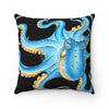 Blue Octopus Kraken Tentacles Black Watercolor Nautical Art Square Pillow Home Decor