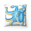 Blue Octopus Kraken Watercolor Art Square Pillow Home Decor