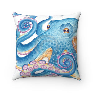 Blue Octopus Orange Watercolor Square Pillow 14 × Home Decor